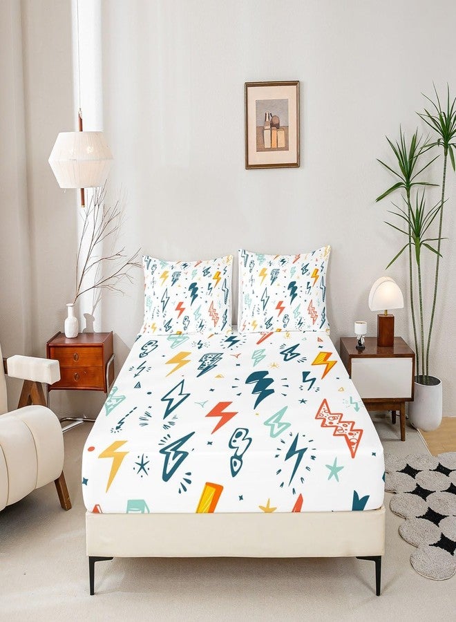 Homewish Cartoon Flashing Lightning Fitted Sheet Twin Size Videos Games Bedding Set 2Pcs for Kids Boys Girls Teens Bedroom Decor Colorful Lightning Bed Sheet Modern Fashion Deep Pocket Sheet,1 Pillowcase - Image 4